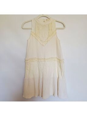 ALTAR'D STATE MINI HALTER DRESS CREAM GAUZE EMBROIDERED FLORAL WOMENS X-SMALL